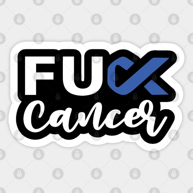 Fuck Colon Cancer , Blue Cancer Ribbon Sticker by toosweetinc